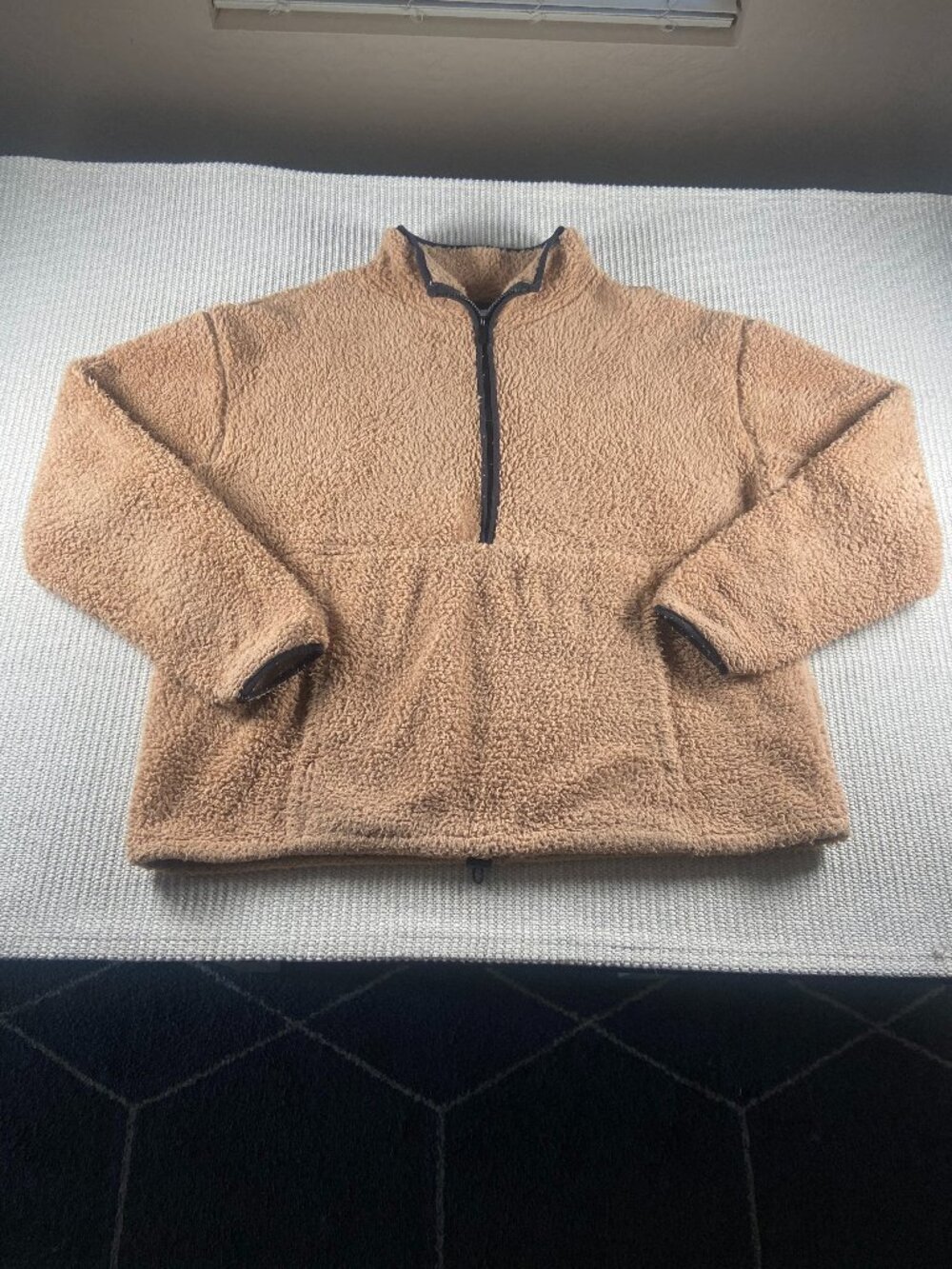 Cozy Tan Sherpa Fleece Quarter Zip Pullover Sweater Women's Size XXL